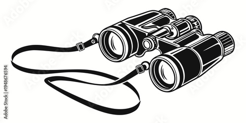 a pair of black binoculars with a strap Vector