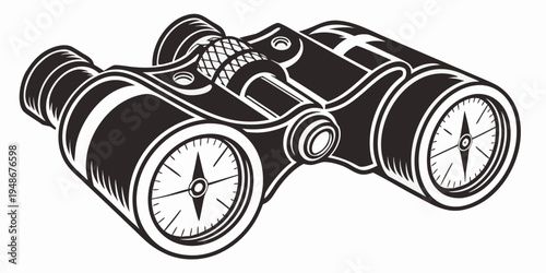 a pair of black binoculars with white accents Vector