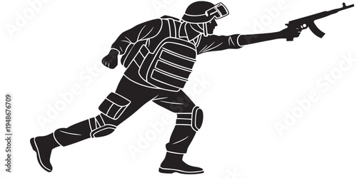 a soldier is running with a gun in his hand Vector