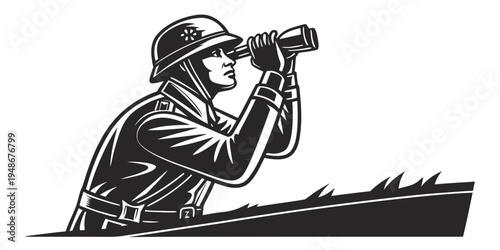 a man in a helmet looks through binoculars Vector