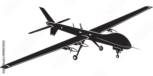a black drone with a long wingspan and propeller Vector