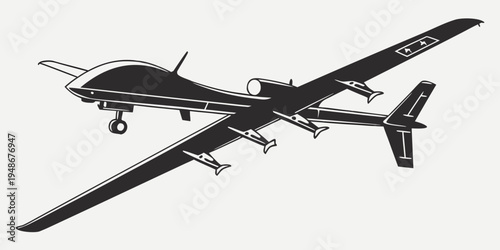 a black and white drone flying through the air Vector