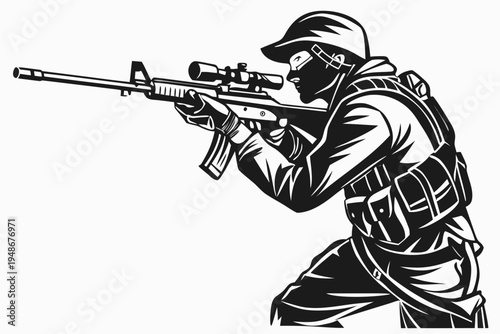 soldier aiming rifle in combat stance Vector