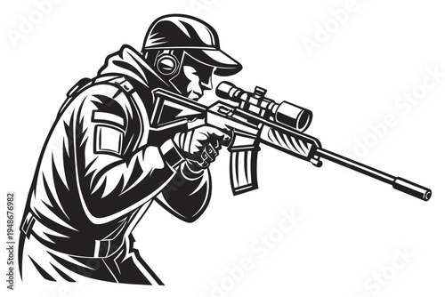 a man in a hoodie aiming a rifle Vector