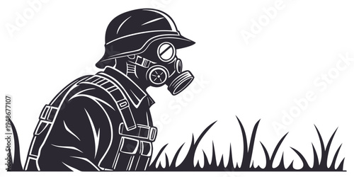 a soldier wearing a gas mask and helmet Vector
