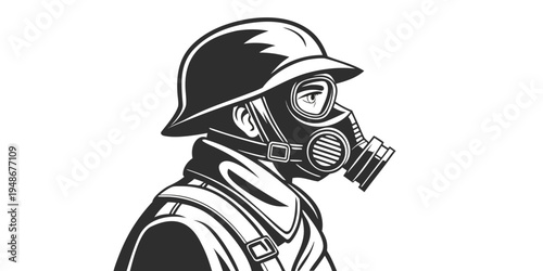 a man wearing a gas mask and helmet Vector