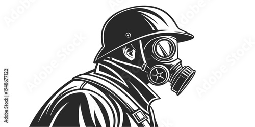 a man wearing a gas mask and a helmet Vector