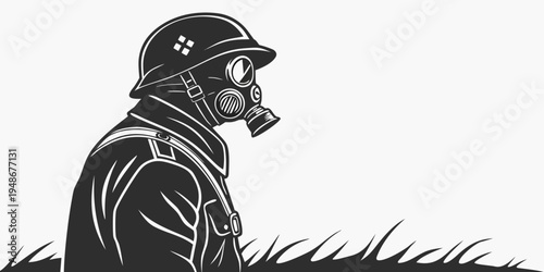 a man wearing a gas mask and a helmet Vector