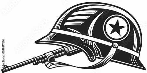 a military helmet with a star and a rifle Vector