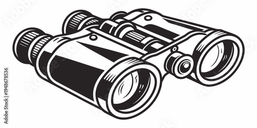 a black and white line drawing of a pair of binoculars Vector