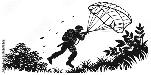 a person runs with a parachute on their back Vector