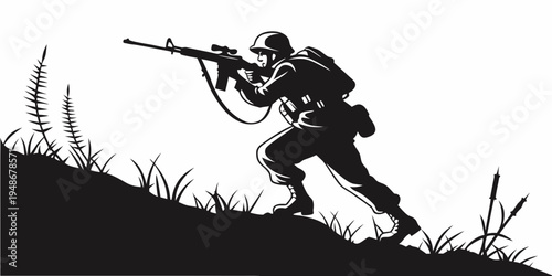soldier in a combat position with a rifle Vector