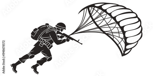 a person in a skydiving suit with a parachute Vector