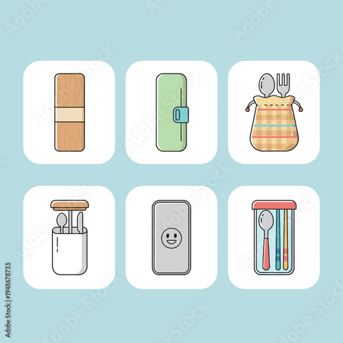 Set of personal care and hygiene products including cotton pads swabs and drawstring bag for skincare beauty routine and bathroom accessory icons