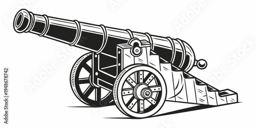 a large old cannon on wheels for historical reenactments Vector