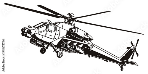 a black and white drawing of a helicopter Vector