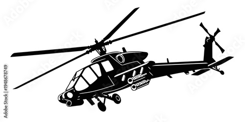 a black helicopter flying through the air Vector