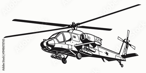 a black and white drawing of a helicopter Vector
