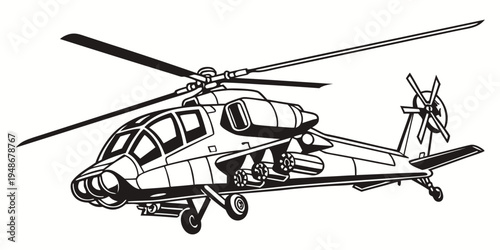 a black and white drawing of a helicopter Vector