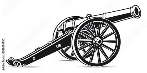 a black and white illustration of a cannon Vector