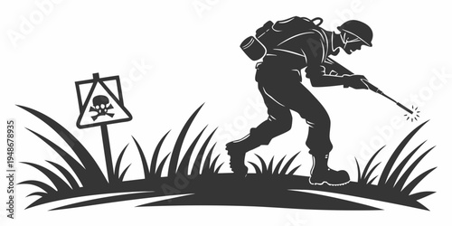 a man wearing a backpack searches with a metal detector Vector