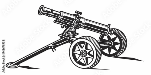 a large gun on a wheeled carriage Vector