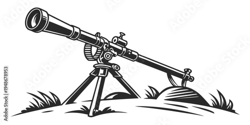 a large telescope on a tripod in a field Vector