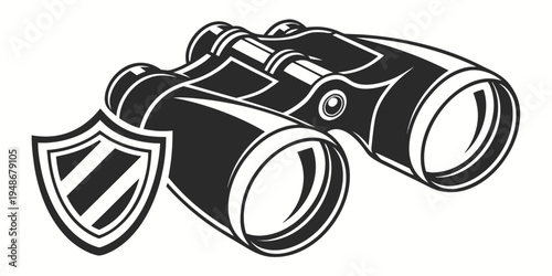 a pair of binoculars with a shield Vector