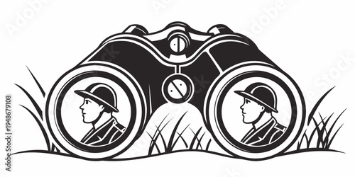 a pair of binoculars with a man looking through it Vector