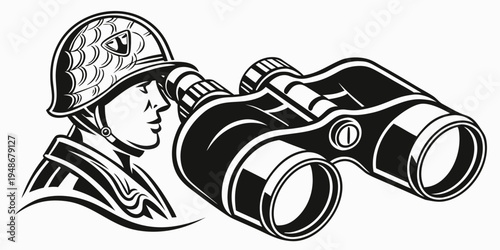 soldier looking through binoculars Vector