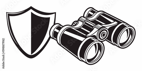 binoculars and shield logo for security surveillance Vector