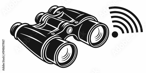 a pair of black binoculars with a wifi symbol Vector