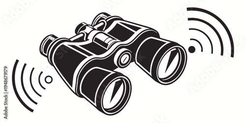 a pair of black binoculars with radio waves Vector