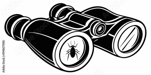 a pair of binoculars with a bug in the lens Vector
