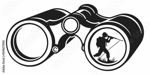 a person looking through binoculars at a hiker Vector