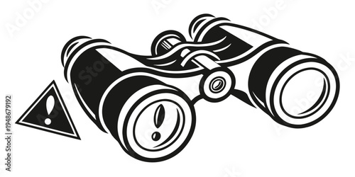 a pair of black binoculars with a warning sign Vector