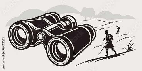 a person walking with binoculars on a safari Vector
