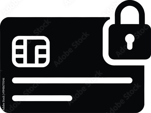 Black Credit Card with Security Lock Icon Vector Illustration