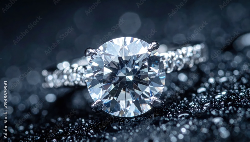 Obraz premium Luxury Diamond Ring Closeup on Dark Background.