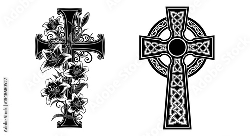 Set of 2 celtic crosses vector illustrations