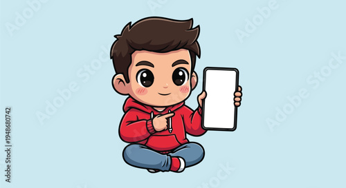Cute child presenting clear cellular device display copy