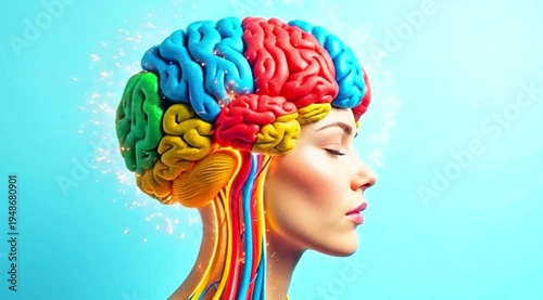 Wallpaper Mural A video showcasing a woman's brain with colorful sections and connections Torontodigital.ca