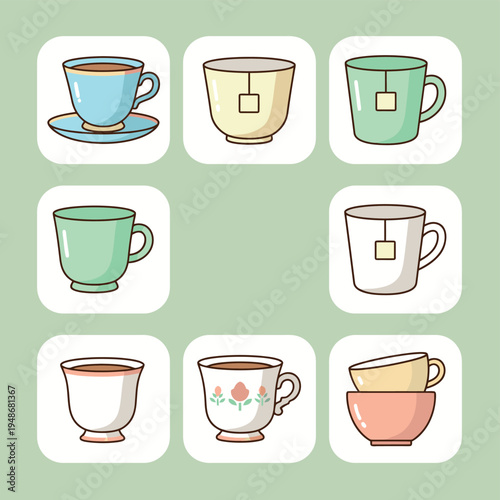 Selection of iced tea and lemonade beverages, bubble tea with boba, lemon tea cup, and refreshing pitcher, summer cold drinks with citrus slices and straws, flat vector illustration icons