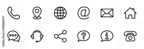 Collection of communication and navigation icons in a simple line style