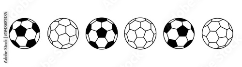 Collection of soccer balls in various rotations and angles