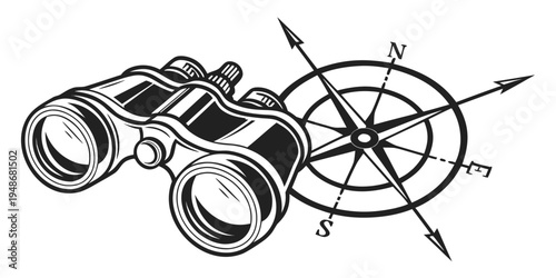 a pair of binoculars and a compass Vector