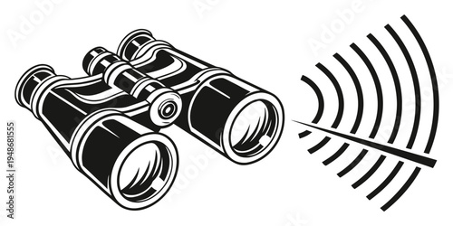 a pair of binoculars with sound waves coming out Vector