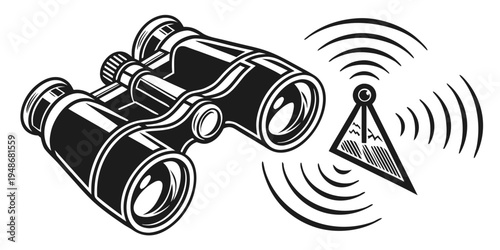 binoculars and a radio wave signal from a pyramid antenna Vector