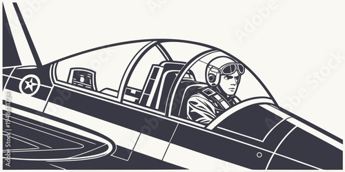 pilot sitting in a fighter jet cockpit Vector