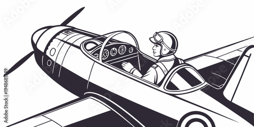 a man flying a small airplane with a propeller Vector